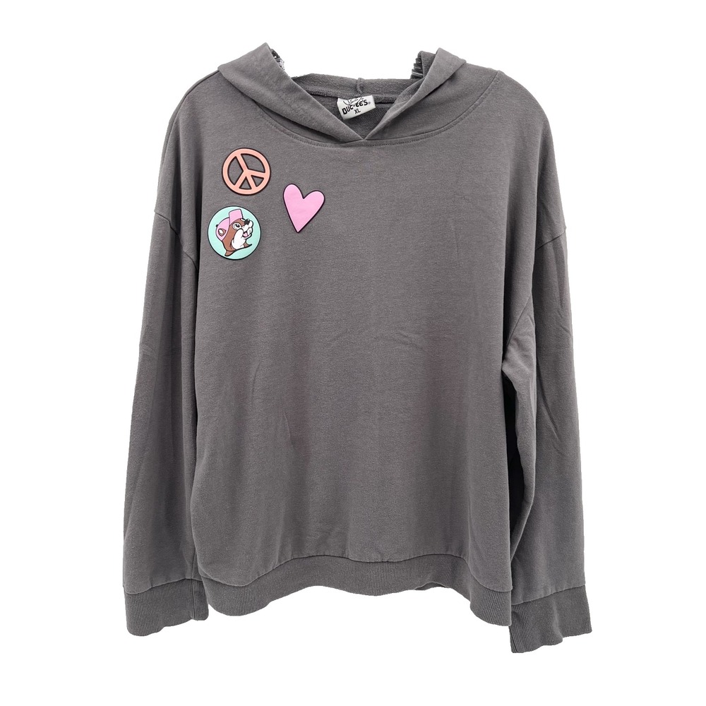 BUC-EE'S Women's XL Gray Peace Love Heart Puffy Graphic Print Lightweight Hoodie